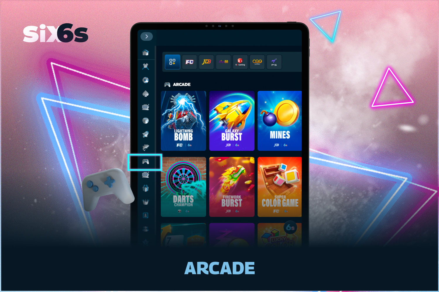 Arcade is section of Six6s casino games that tend to have very simple gameplay, and the deciding factor for success is more often than not luck