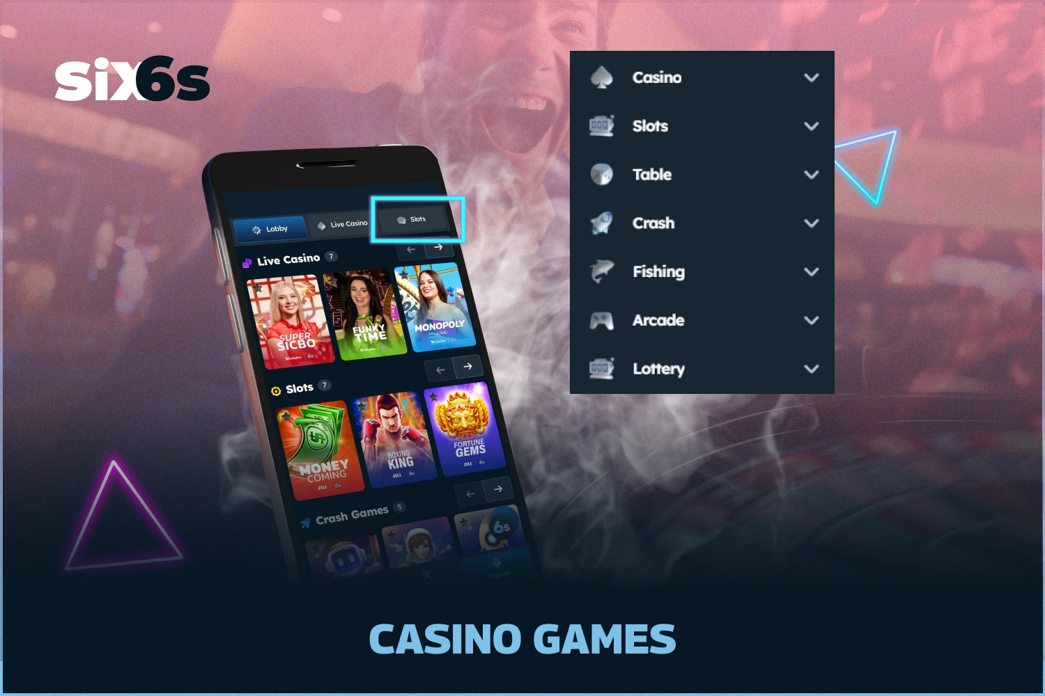 With the Six6s app, players from Bangladesh get access to all the features of the casino section where all games are optimized and run without lags