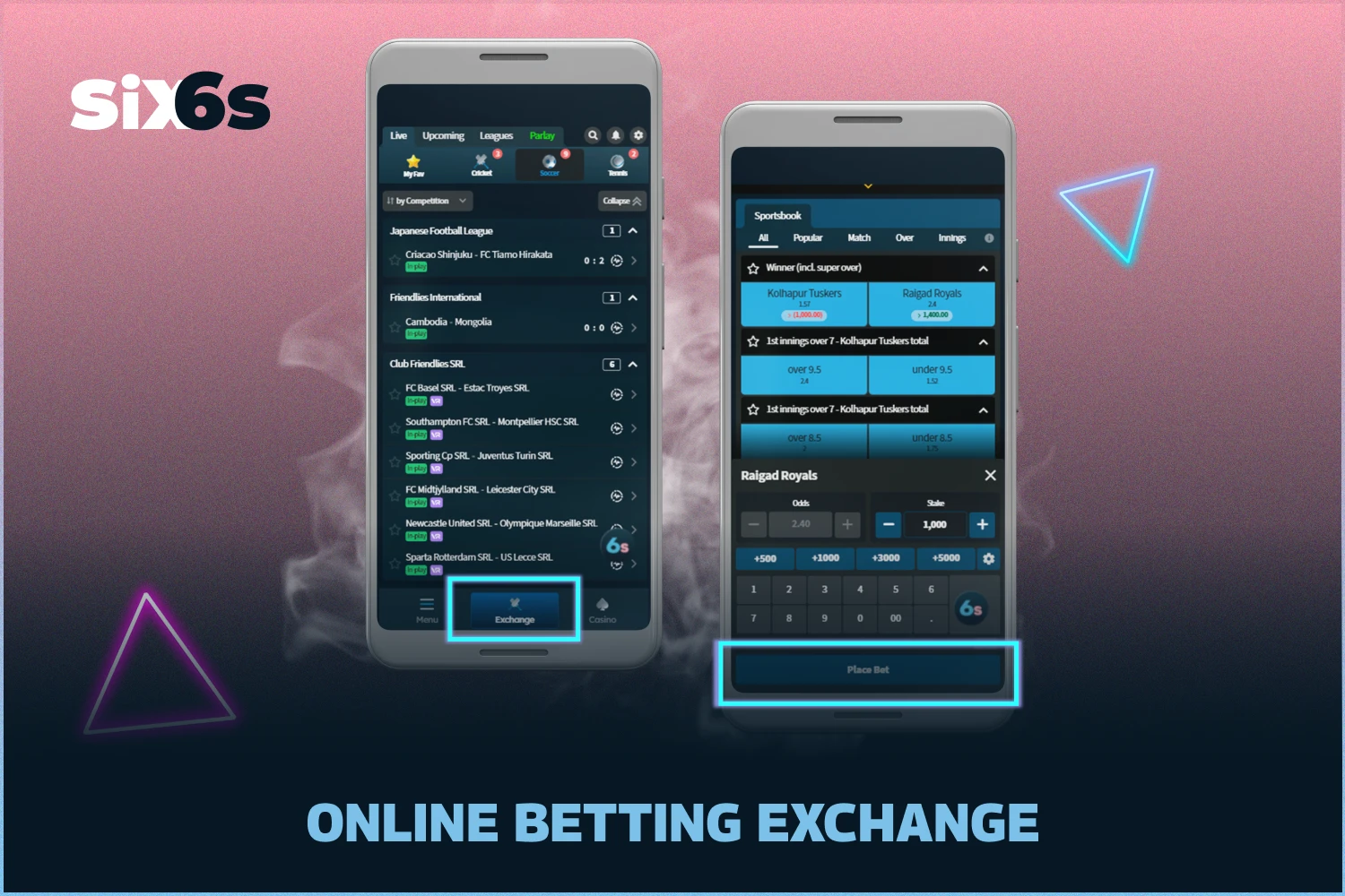 Six6s Bangladesh has its own betting exchange, a type of online betting where the number of available markets and odds are determined by users' bets