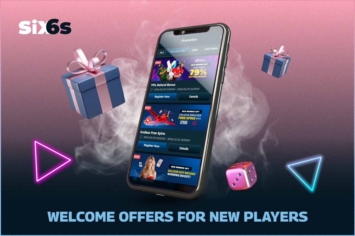 For new users from Bangladesh, the Six6s online casino has prepared a number of welcome bonuses